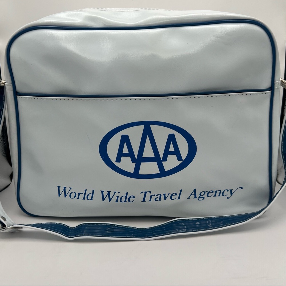 Rare Vintage White and Blue AAA Travel Bag